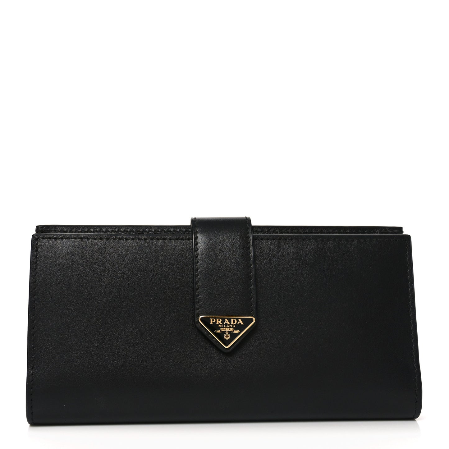 Saffiano Calfskin Large Triangle Continental Wallet Black