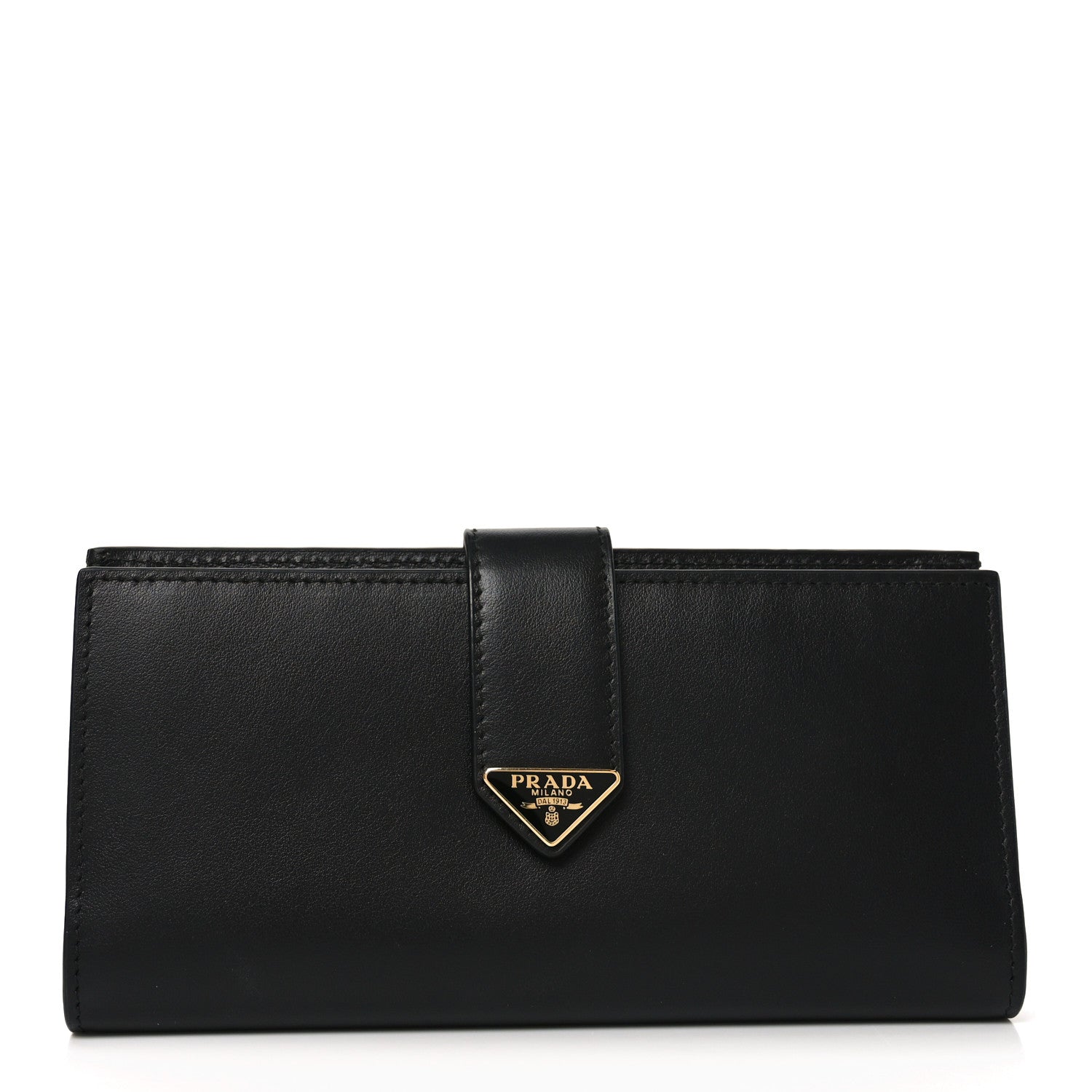 Prada Saffiano Calfskin Large Triangle Continental Wallet Black 1 of 7