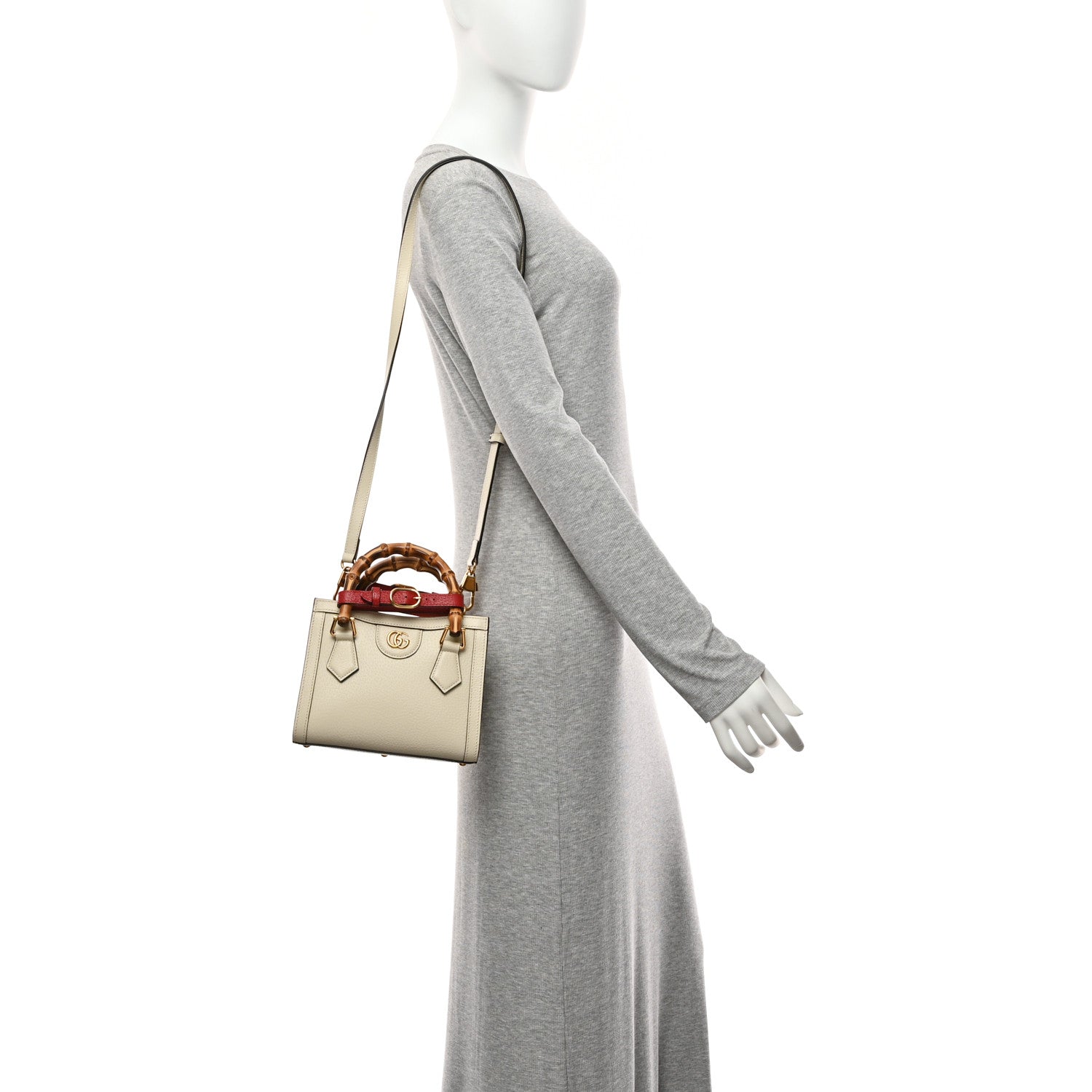 Gucci Textured Dollar Calfskin Web Mini Diana Tote Bag Mystic White 2 of 11