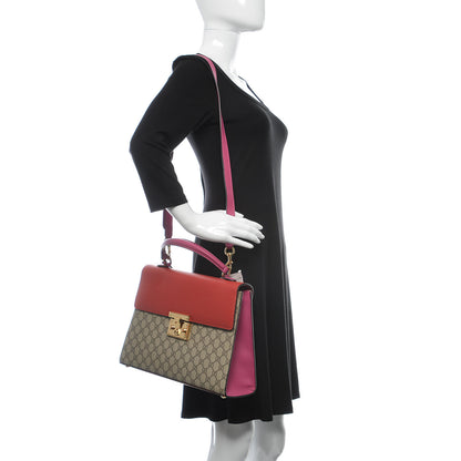 Gucci GG Supreme Monogram Calfskin Medium Padlock Top Handle Bag Beige Hibiscus Red New Rosette 2 of 10