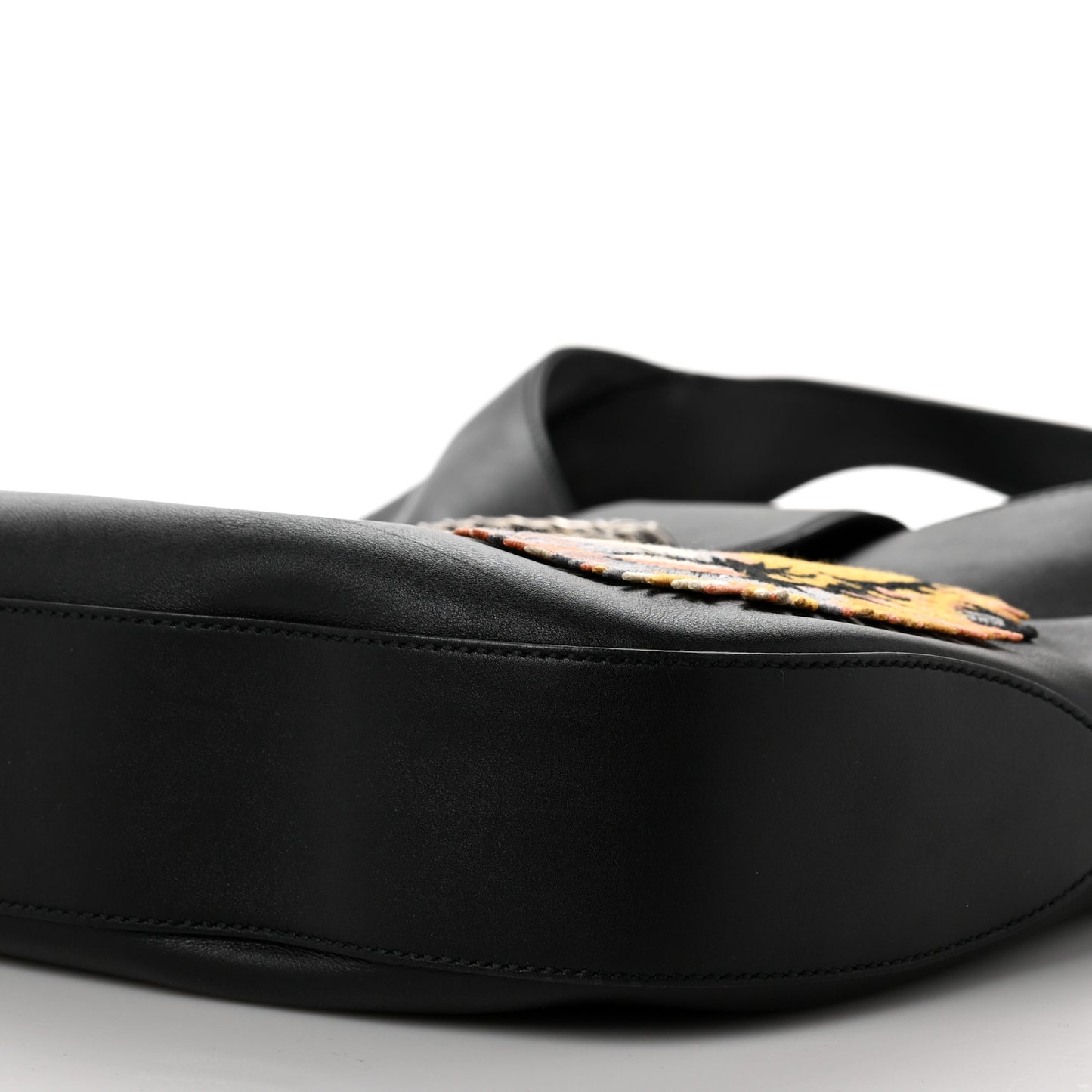 Calfskin Web Tiger Embroidered Large Dionysus Hobo Black