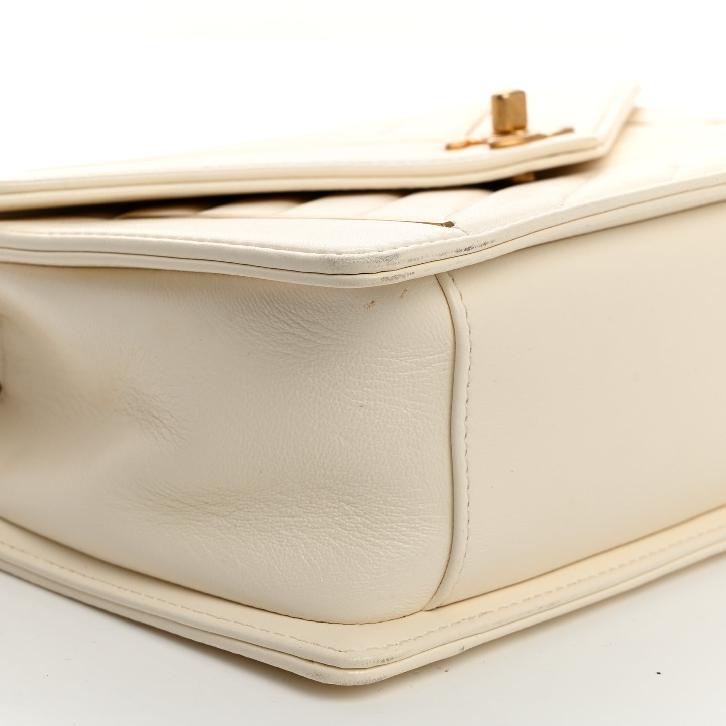 Lambskin Reversed Chevron Quilted Flap White