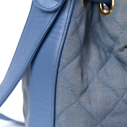 Chanel Canvas Quilted CC Drawstring Bucket Bag Blue 26 of 31