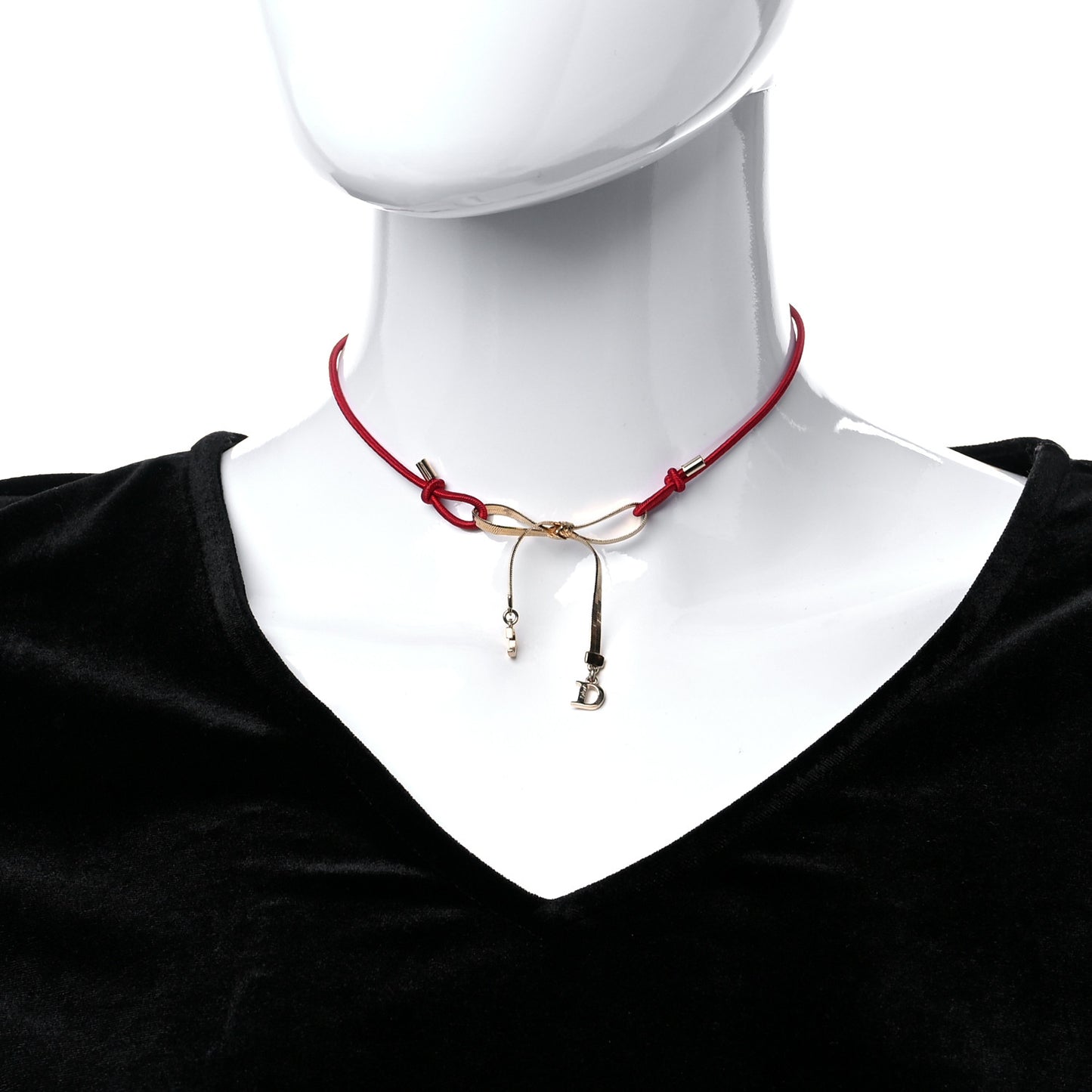 Bow CD Necklace Red Gold
