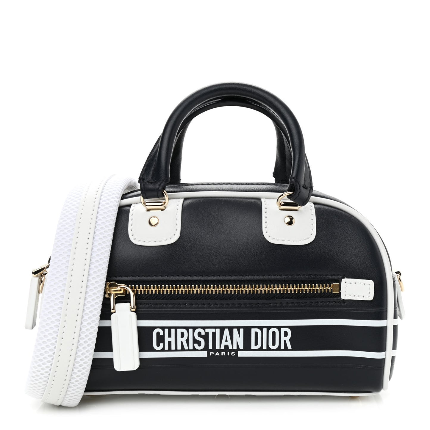 Calfskin Micro Dior Vibe Zip Bowling Bag Blue White