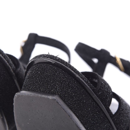 Saint Laurent Glitter Effect Calfskin Tribute 105 Platform Sandals 36 Black 10 of 10