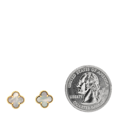 Van Cleef & Arpels 18K Yellow Gold Mother of Pearl Sweet Alhambra Earrings 2 of 5