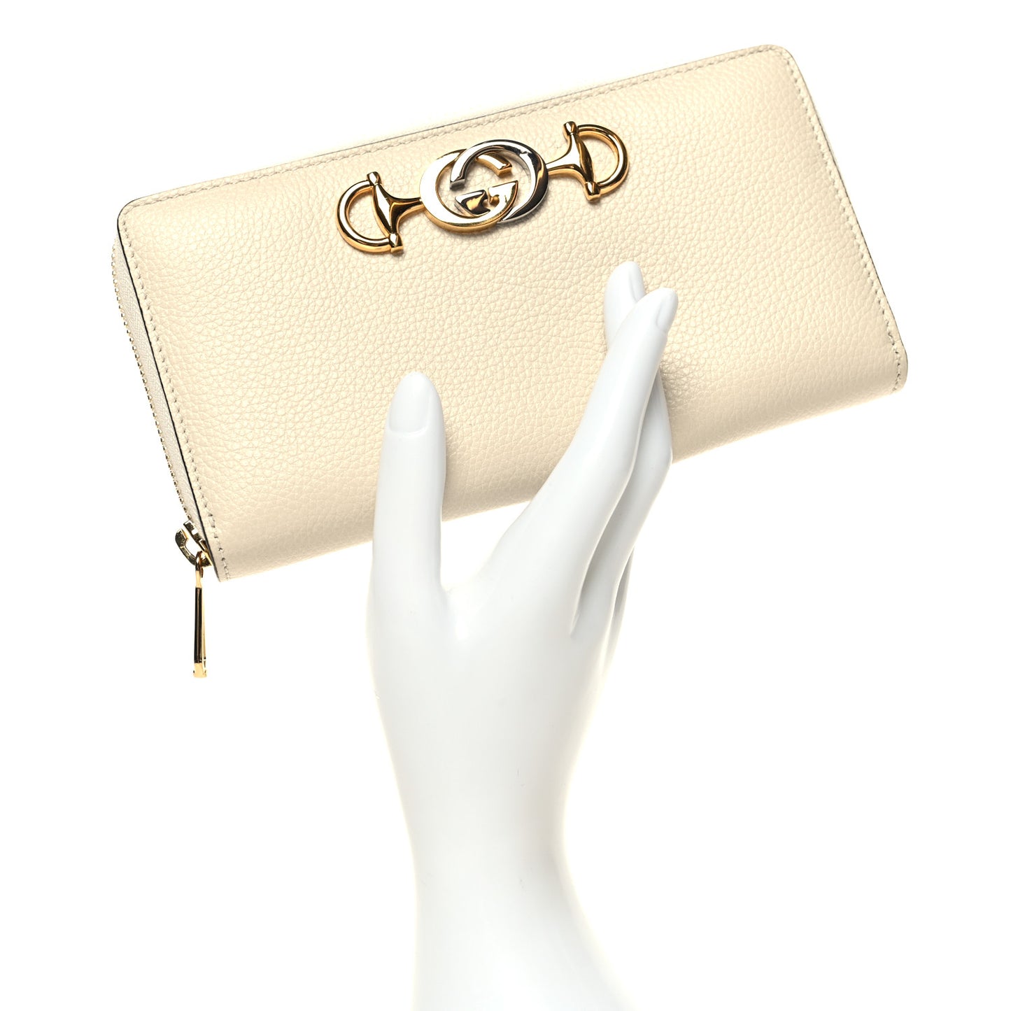 Grainy Calfskin Zumi Zip Around Wallet White