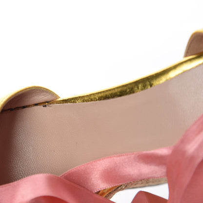 Gucci Nappa Satin Alexis Ankle Wrap Platform Espadrille Wedges 40 Yellow Pink 10 of 15