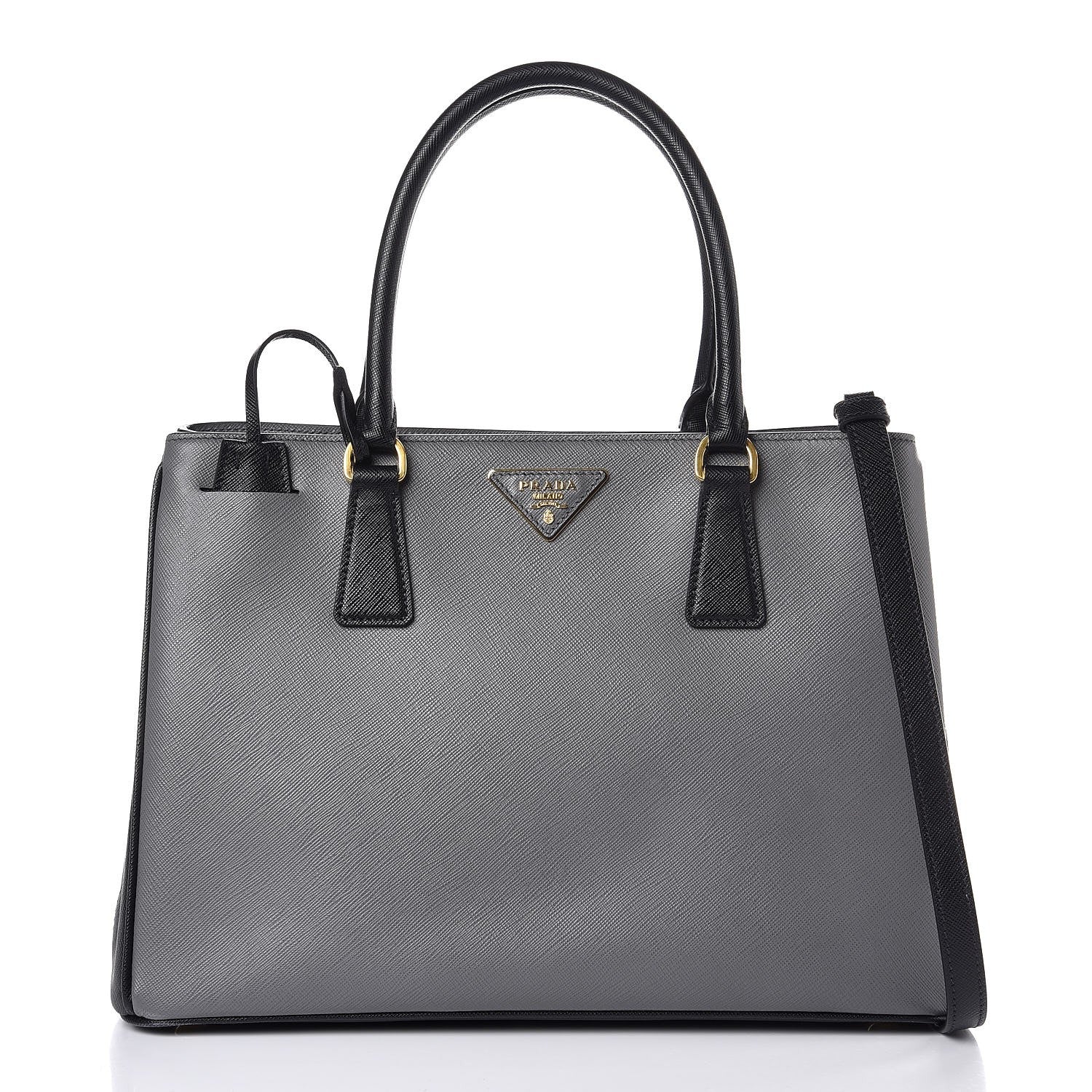 Prada Saffiano Lux Bi-Color Medium Tote Mercurio Black 1 of 7