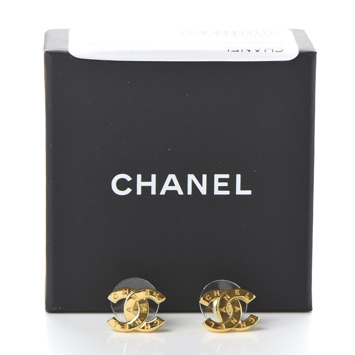 Metal CC Paris Button Stud Earrings Gold