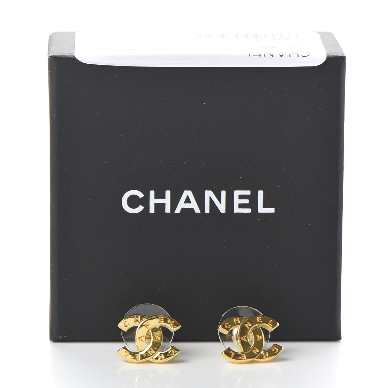Chanel Metal CC Paris Button Stud Earrings Gold 5 of 5