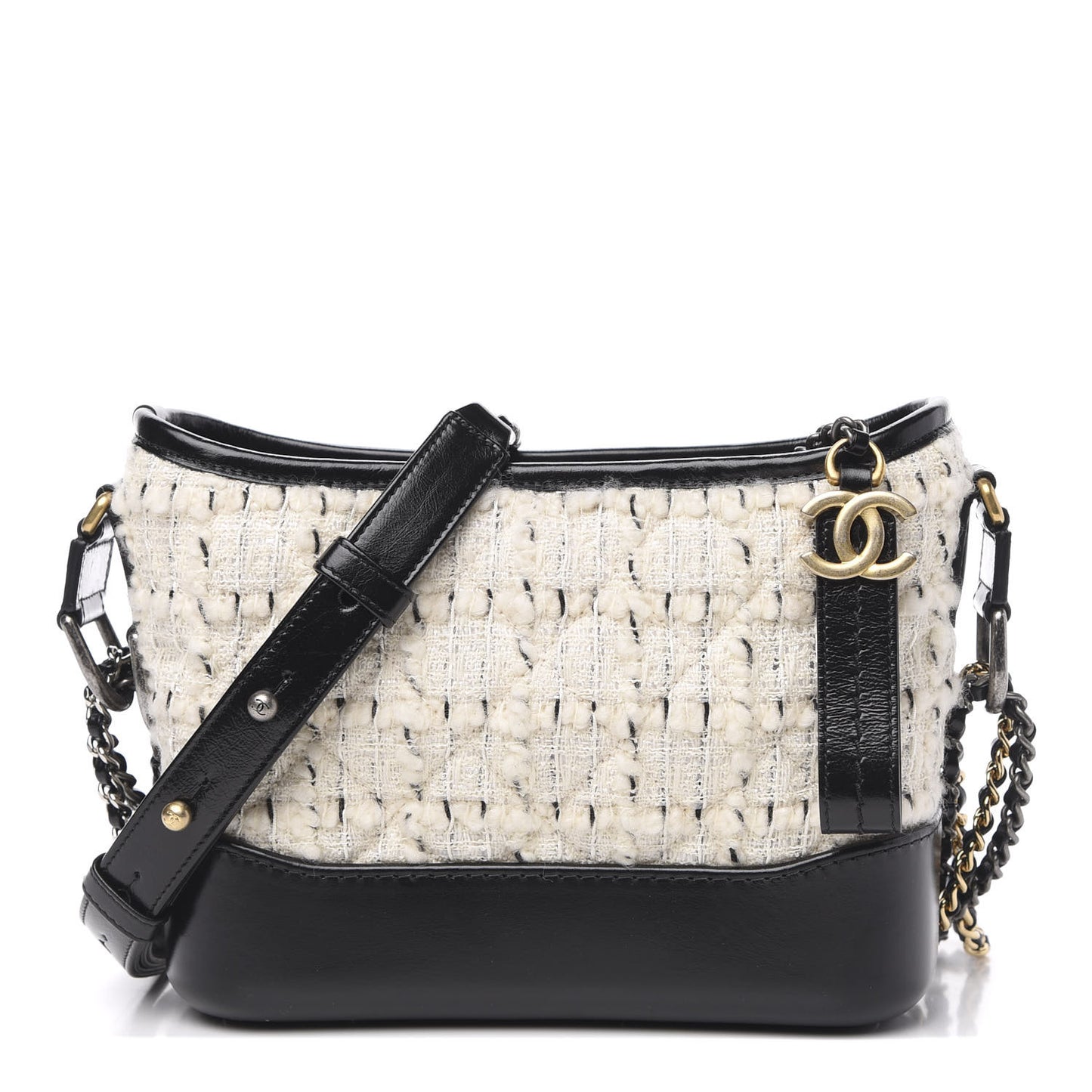 Tweed Calfskin Quilted Small Gabrielle Hobo Ivory Black