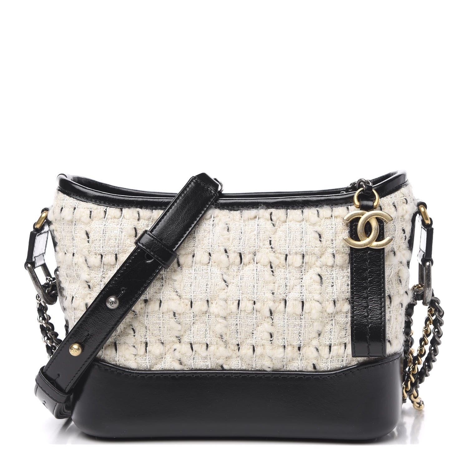 Chanel Tweed Calfskin Quilted Small Gabrielle Hobo Ivory Black 1 of 9