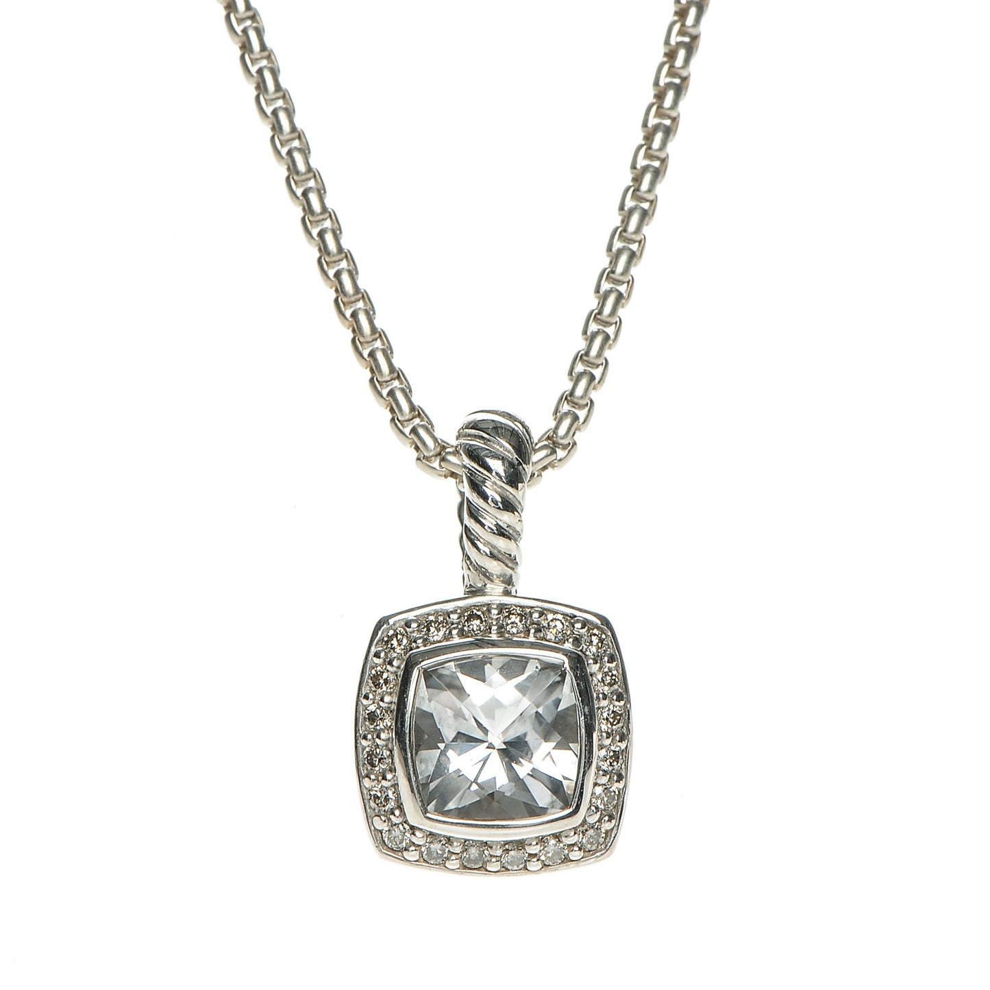 Sterling Silver Diamond White Topaz 7mm Petite Albion Pendant Necklace