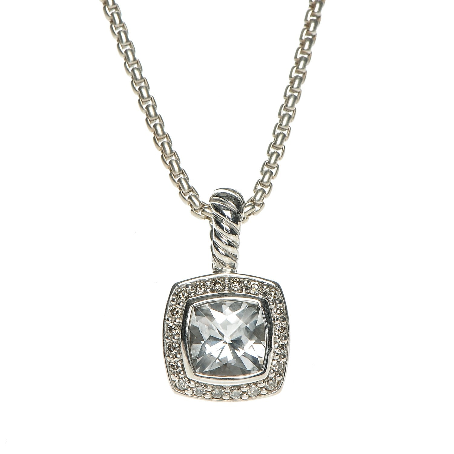 David Yurman Sterling Silver Diamond White Topaz 7mm Petite Albion Pendant Necklace 3 of 5