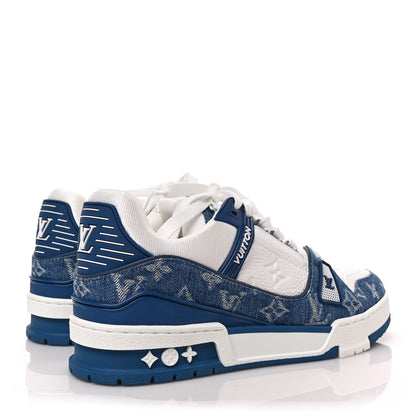 Louis Vuitton Calfskin Embossed Monogram Denim Mens LV Trainer Sneakers 6.5 Blue 4 of 8