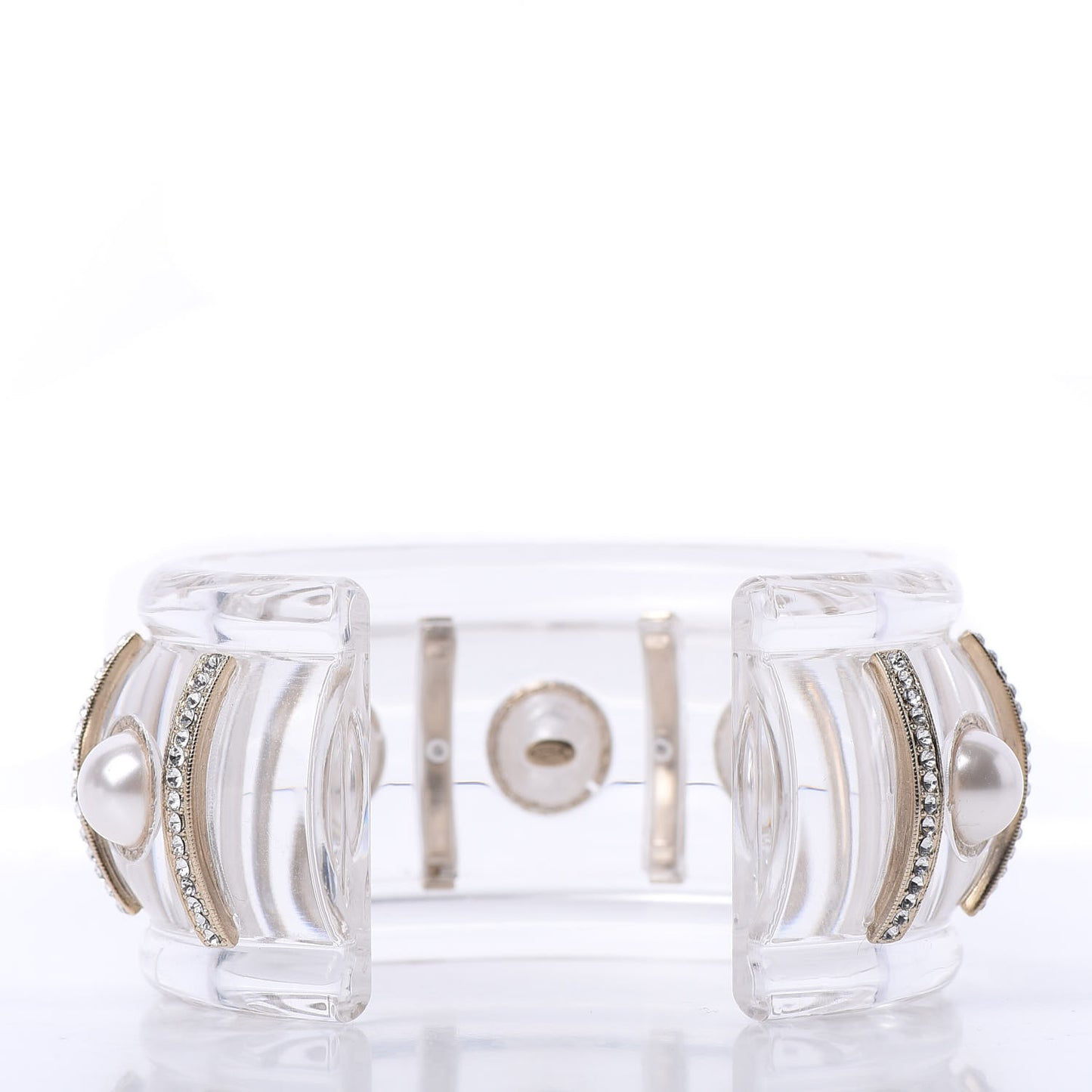 Lucite Mother of Pearl Crystal CC Cuff Gold Transparent