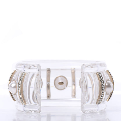 Chanel Lucite Mother of Pearl Crystal CC Cuff Gold Transparent 3 of 4