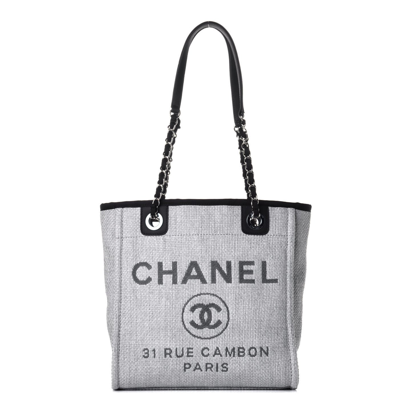 Woven Straw Raffia Mini Deauville Tote Grey
