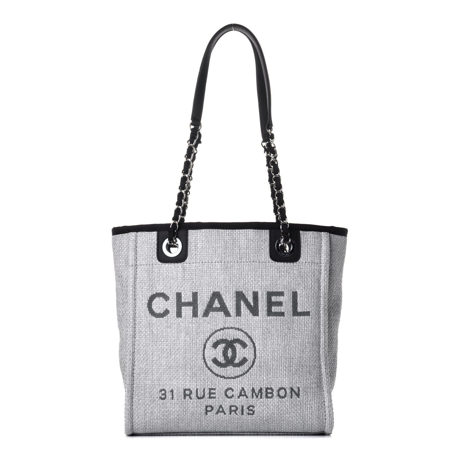 Chanel Woven Straw Raffia Mini Deauville Tote Grey 1 of 9