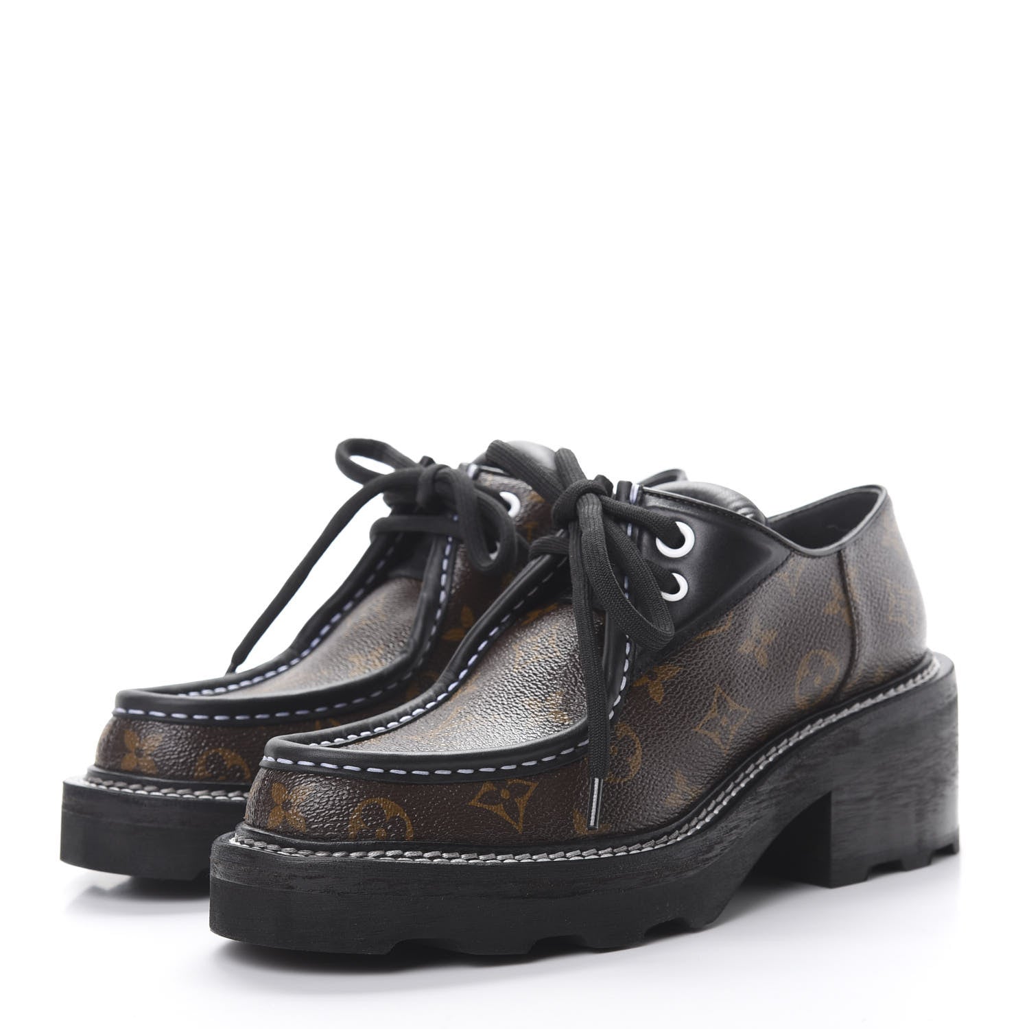 Louis Vuitton Monogram Calfskin Beaubourg Platform Derby Shoes 39 Brown 3 of 9