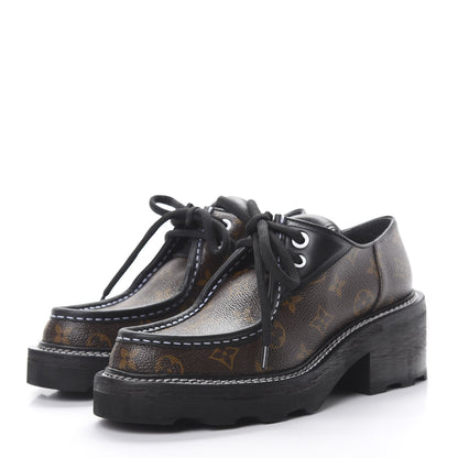 Louis Vuitton Monogram Calfskin Beaubourg Platform Derby Shoes 39 Brown 3 of 9