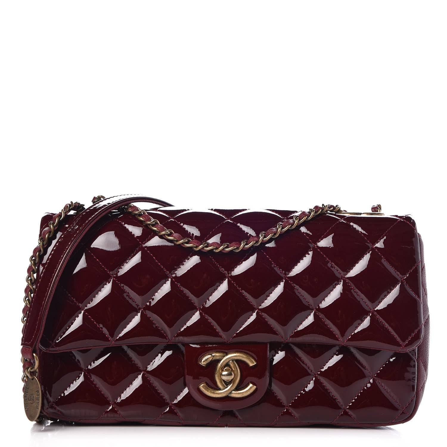 Chanel Patent Goatskin Quilted Medium CC Eyelet Flap Burgundy 1 of 8