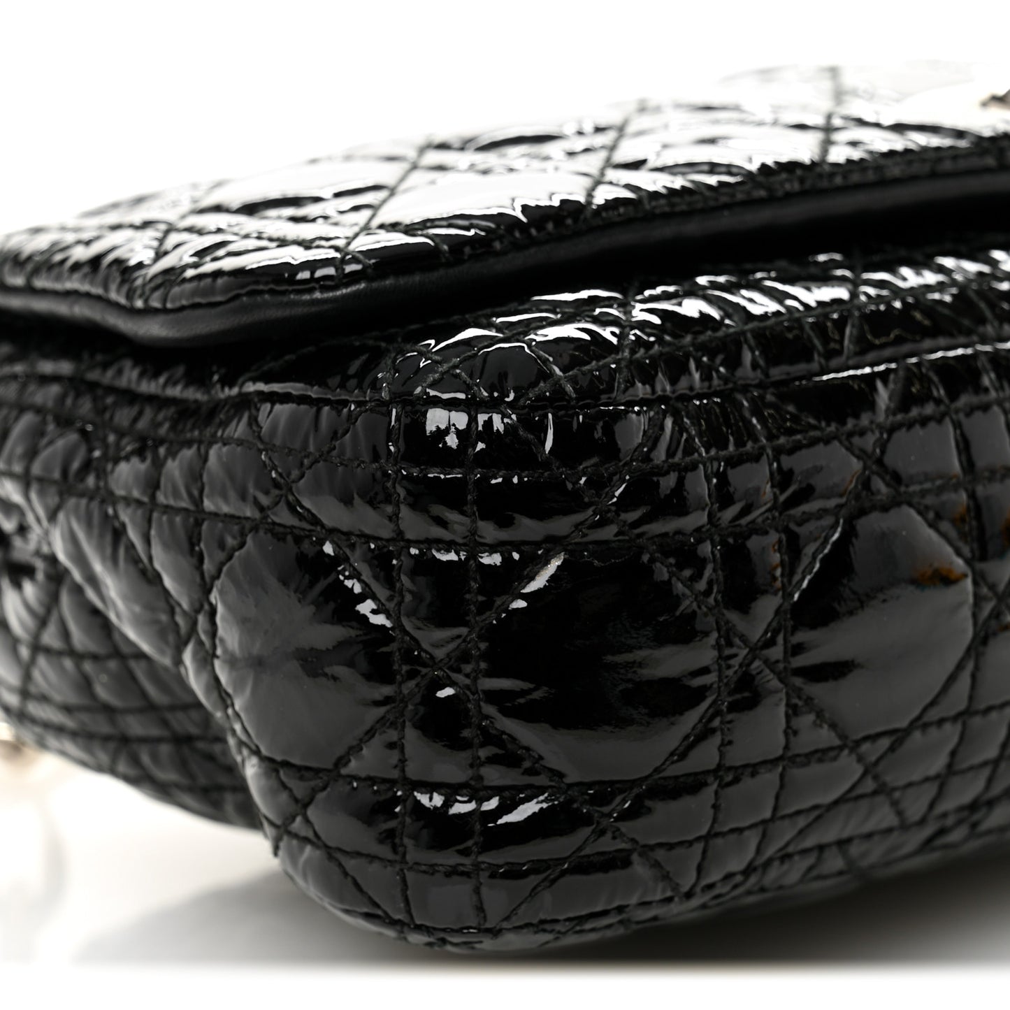 Patent Lambskin Cannage Rendezvous Flap Black