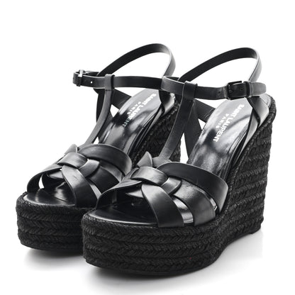Saint Laurent Calfskin Tribute 95 Platform Espadrille Wedge Sandals 39.5 Black 4 of 9