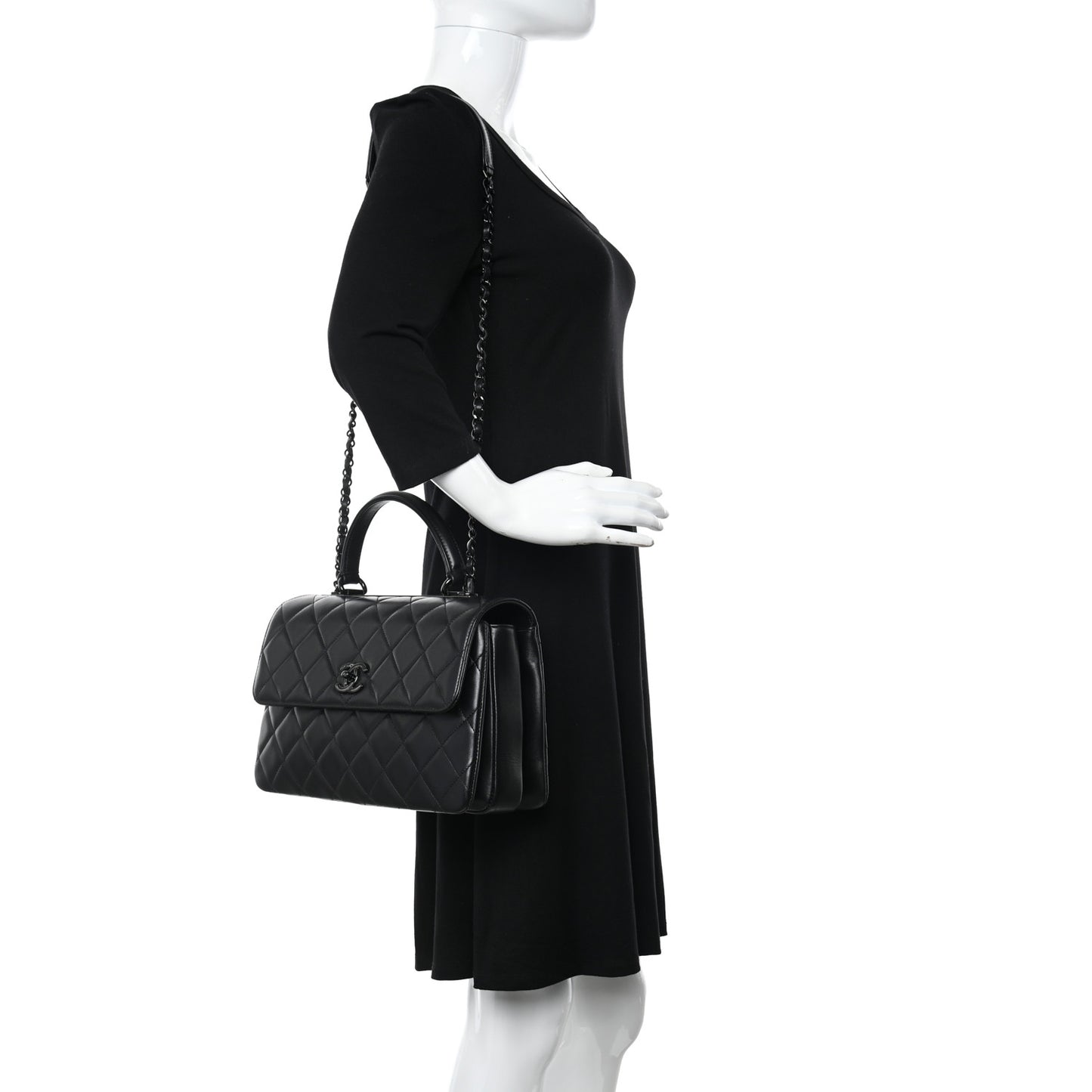 Lambskin Quilted Medium Trendy CC Flap Dual Handle Bag So Black