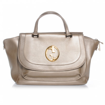Gucci Metallic Pebbled Calfskin Medium 1973 Top Handle Satchel Golden Beige 1 of 8