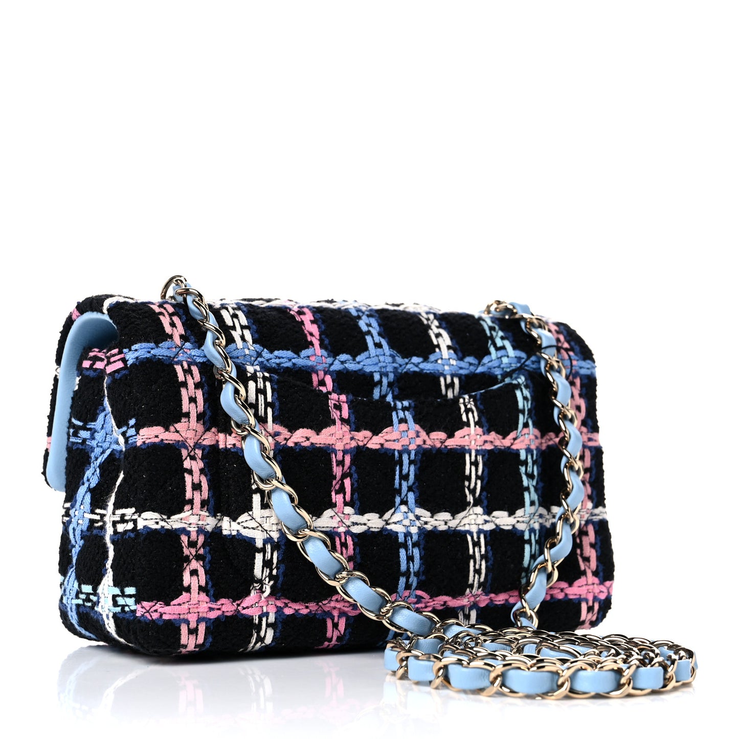 Tweed Quilted Mini Rectangular Flap Black Pink Blue Ecru