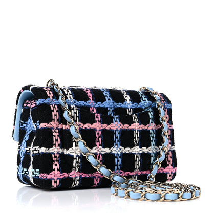 Chanel Tweed Quilted Mini Rectangular Flap Black Pink Blue Ecru 3 of 10
