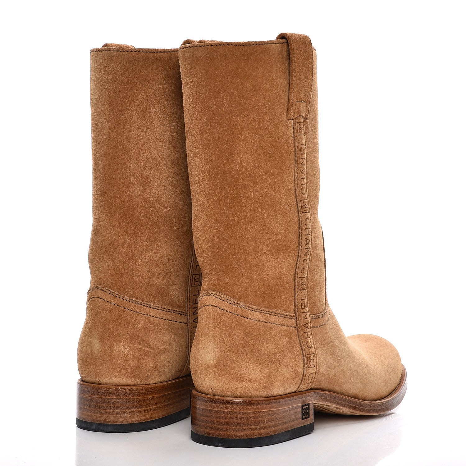 Chanel Suede Logo Boots 39 Camel 4 of 9