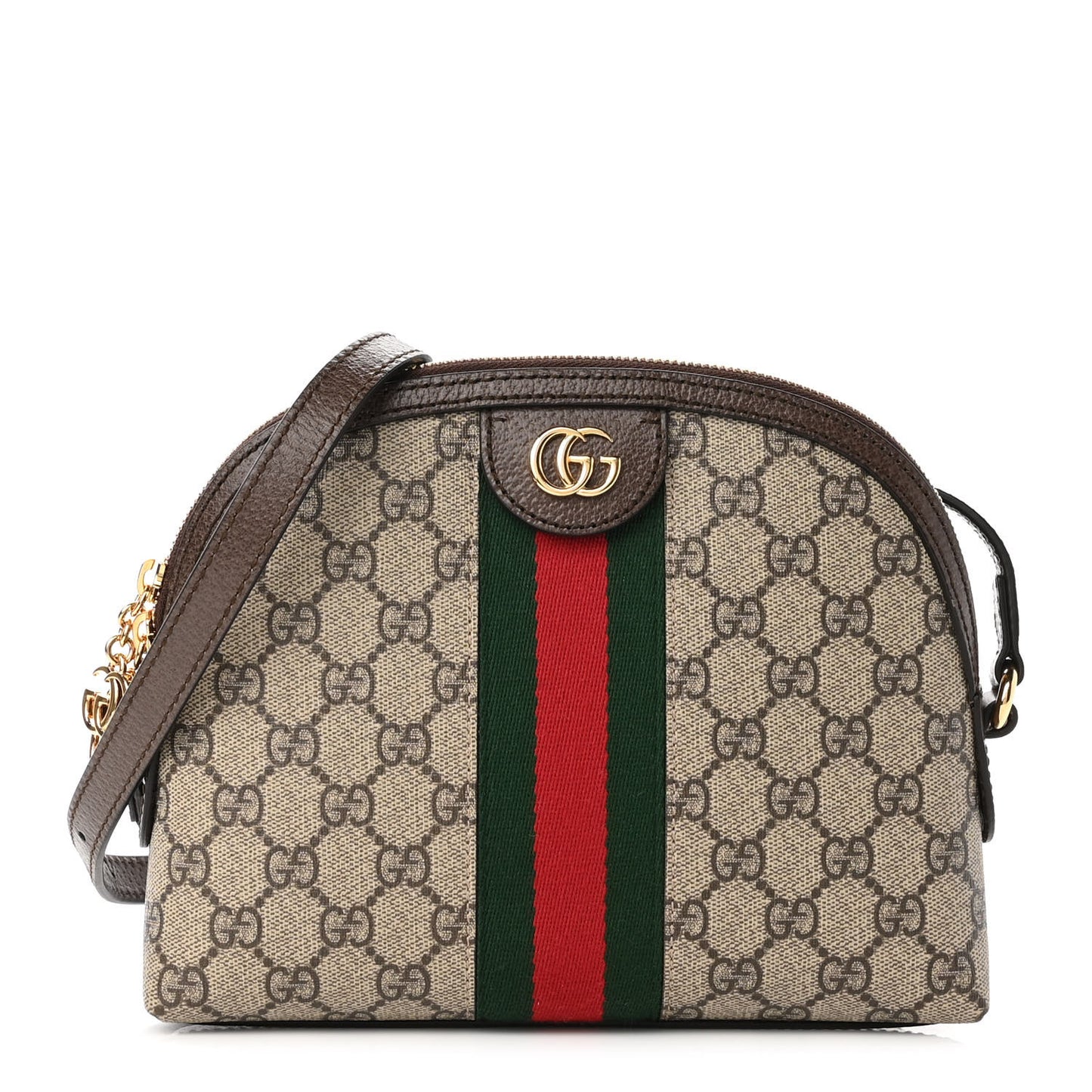 GG Supreme Monogram Textured Dollar Calfskin Web Small Ophidia Dome Shoulder Bag Beige Ebony New Acero