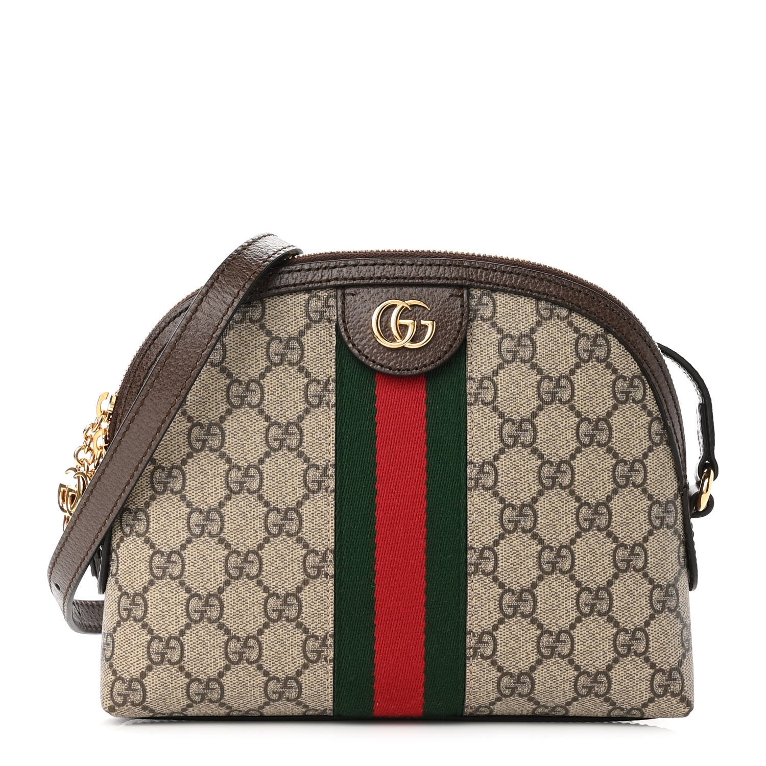 Gucci GG Supreme Monogram Textured Dollar Calfskin Web Small Ophidia Dome Shoulder Bag Beige Ebony New Acero 1 of 9