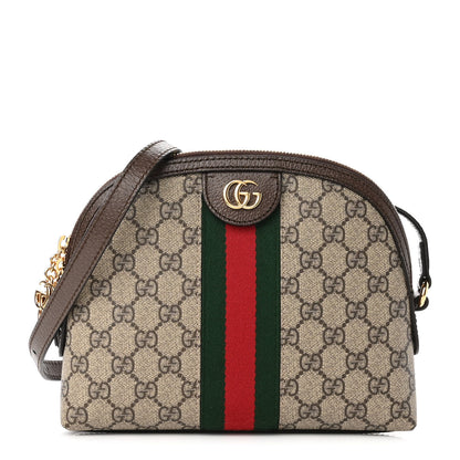 Gucci GG Supreme Monogram Textured Dollar Calfskin Web Small Ophidia Dome Shoulder Bag Beige Ebony New Acero 1 of 9