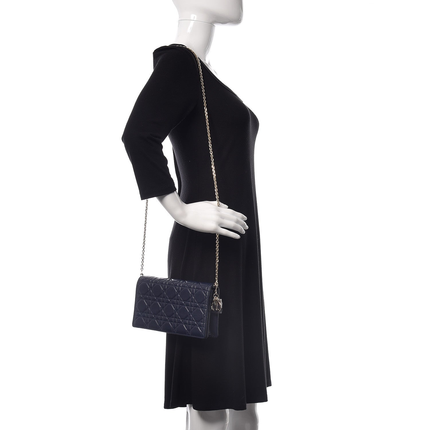 Christian Dior Lambskin Cannage Lady Dior Clutch Navy Blue 2 of 9