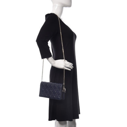 Christian Dior Lambskin Cannage Lady Dior Clutch Navy Blue 2 of 9