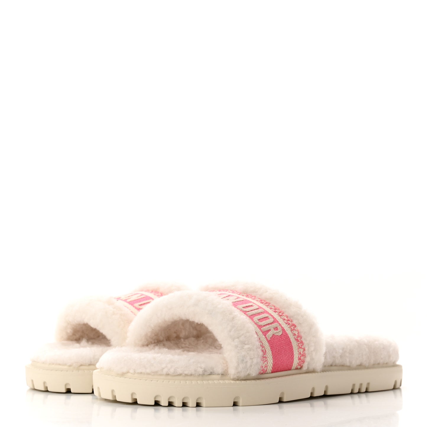 Shearling Canvas Embroidered Dway 10mm Slide Sandals 37.5 Pink White