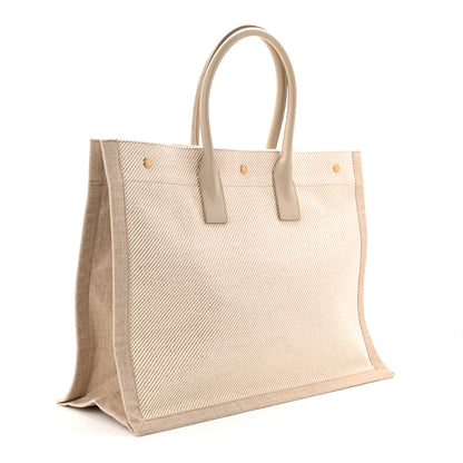 Saint Laurent Linen Calfskin Rive Gauche Tote Beige Sea Salt 3 of 10