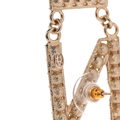 Chanel Crystal Cha-Nel Logo Drop Earrings Gold 4 of 5