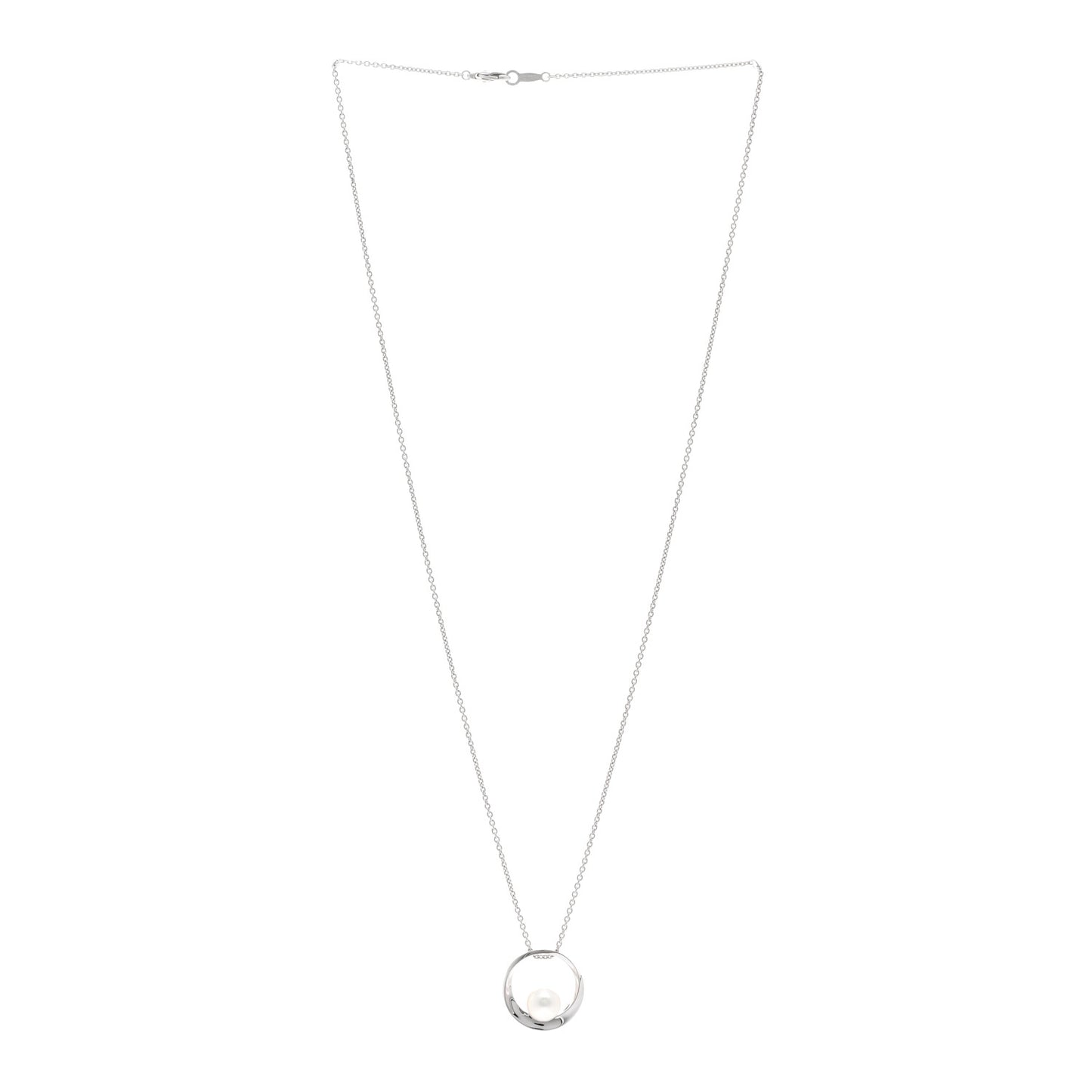 18K White Gold Akoya Pearl 7mm Circle Pendant Necklace