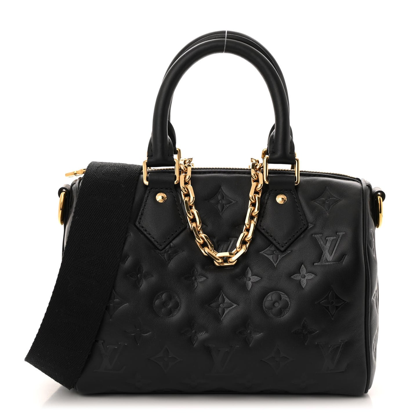 Lambskin Embossed Monogram Speedy 22 Bandouliere Black