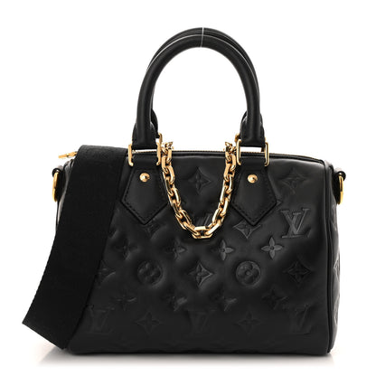 Louis Vuitton Lambskin Embossed Monogram Speedy 22 Bandouliere Black 1 of 11