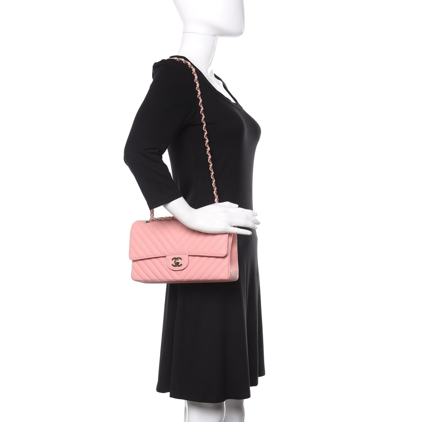 Caviar Chevron Quilted Medium Double Flap Pink