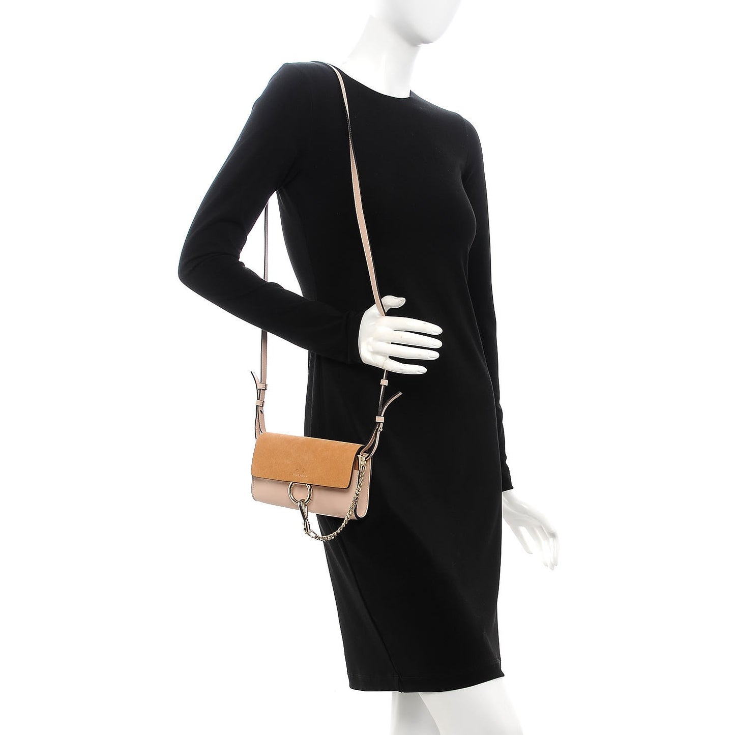 Suede Calfskin Mini Faye Shoulder Bag Cement Pink