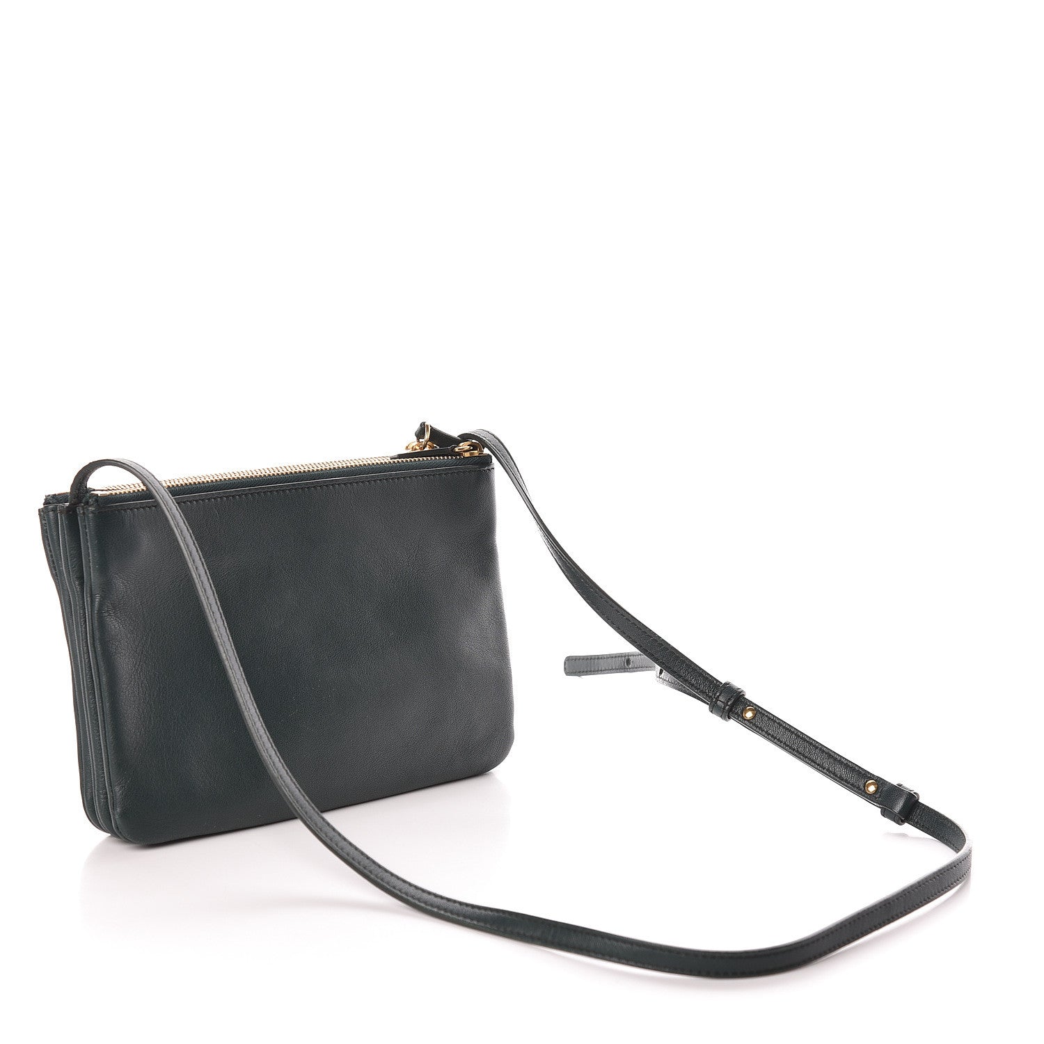 Celine Lambskin Small Trio Crossbody Bag Dark Green 3 of 11
