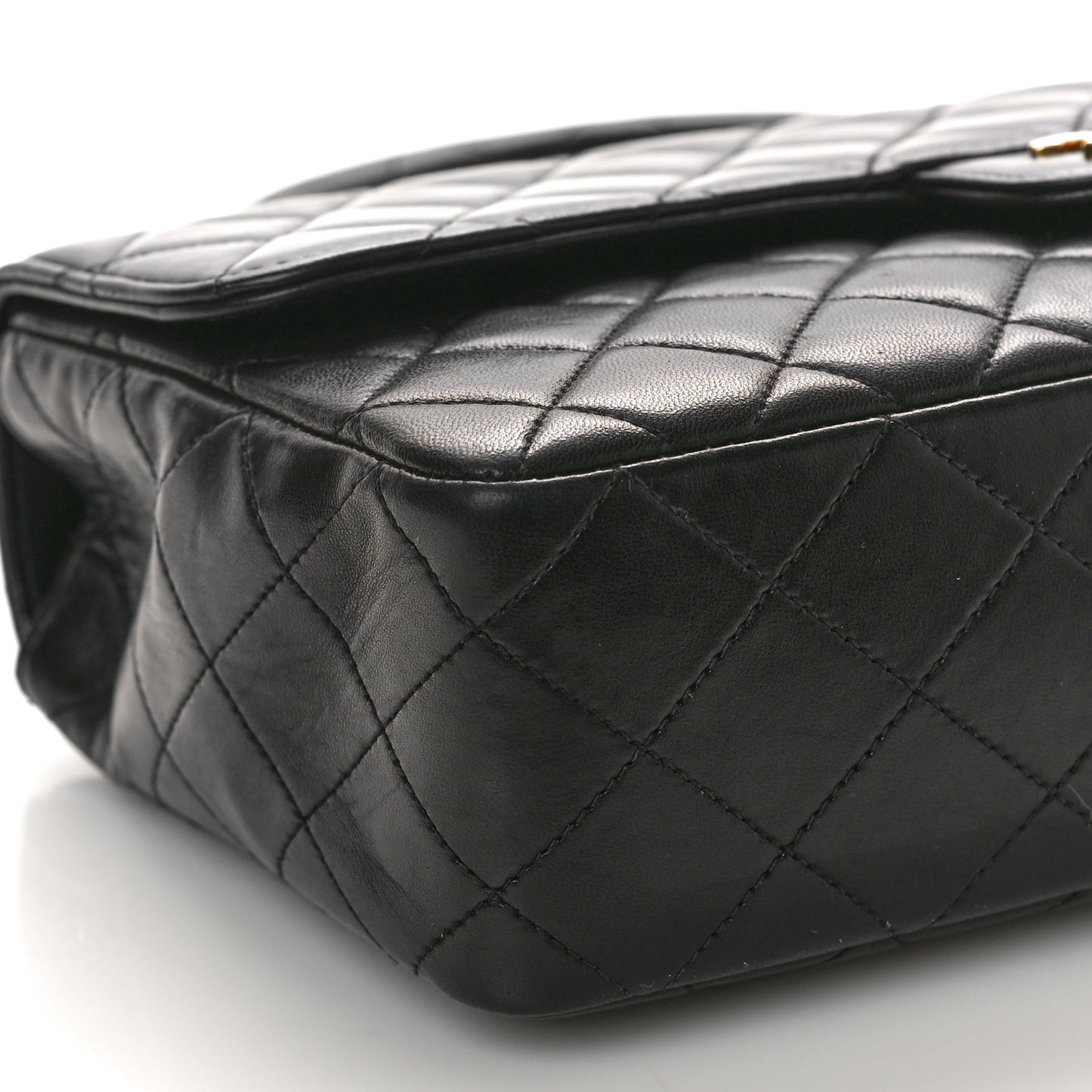Lambskin Quilted Medium Rectangular Kelly Flap Bag Black